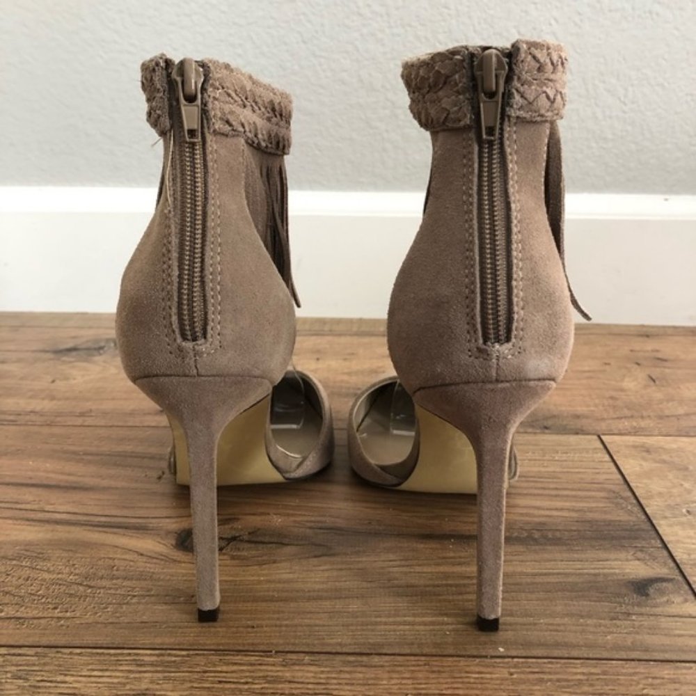 SOLD New Steve Madden Melia Fringe Heels Taupe - Picture 3 of 8